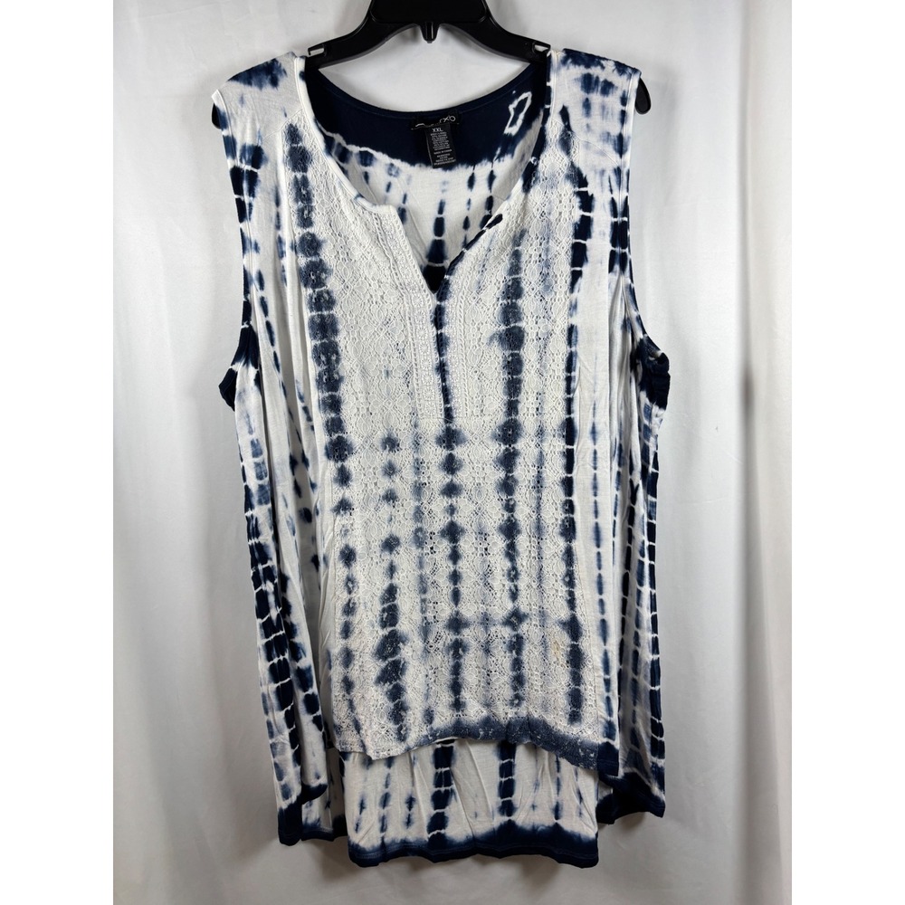 rxb Womens XXL‎ Indigo Tie Dye Lace Front Sleeveless Boho High Low Tank Top